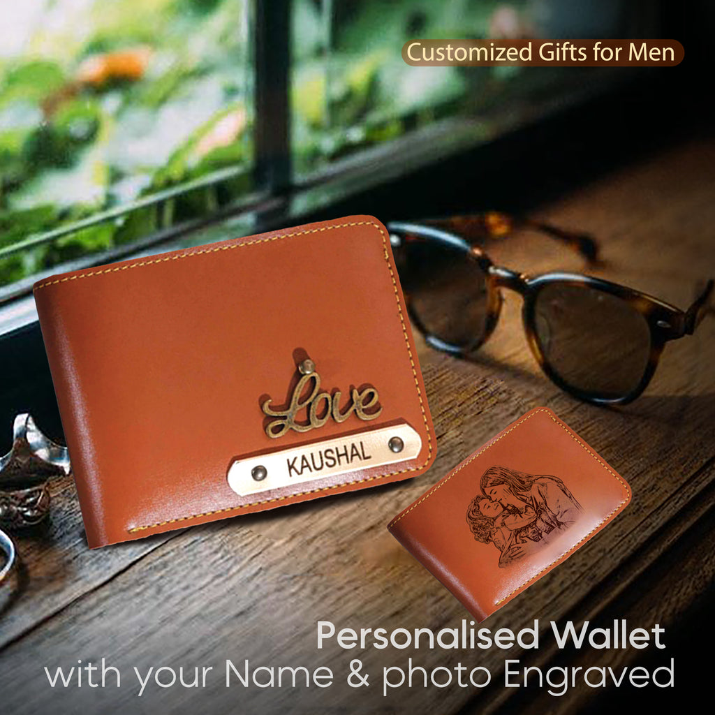 Personalized Men Wallet with Photo Engraving & Name Plate – Custom Gift for Him