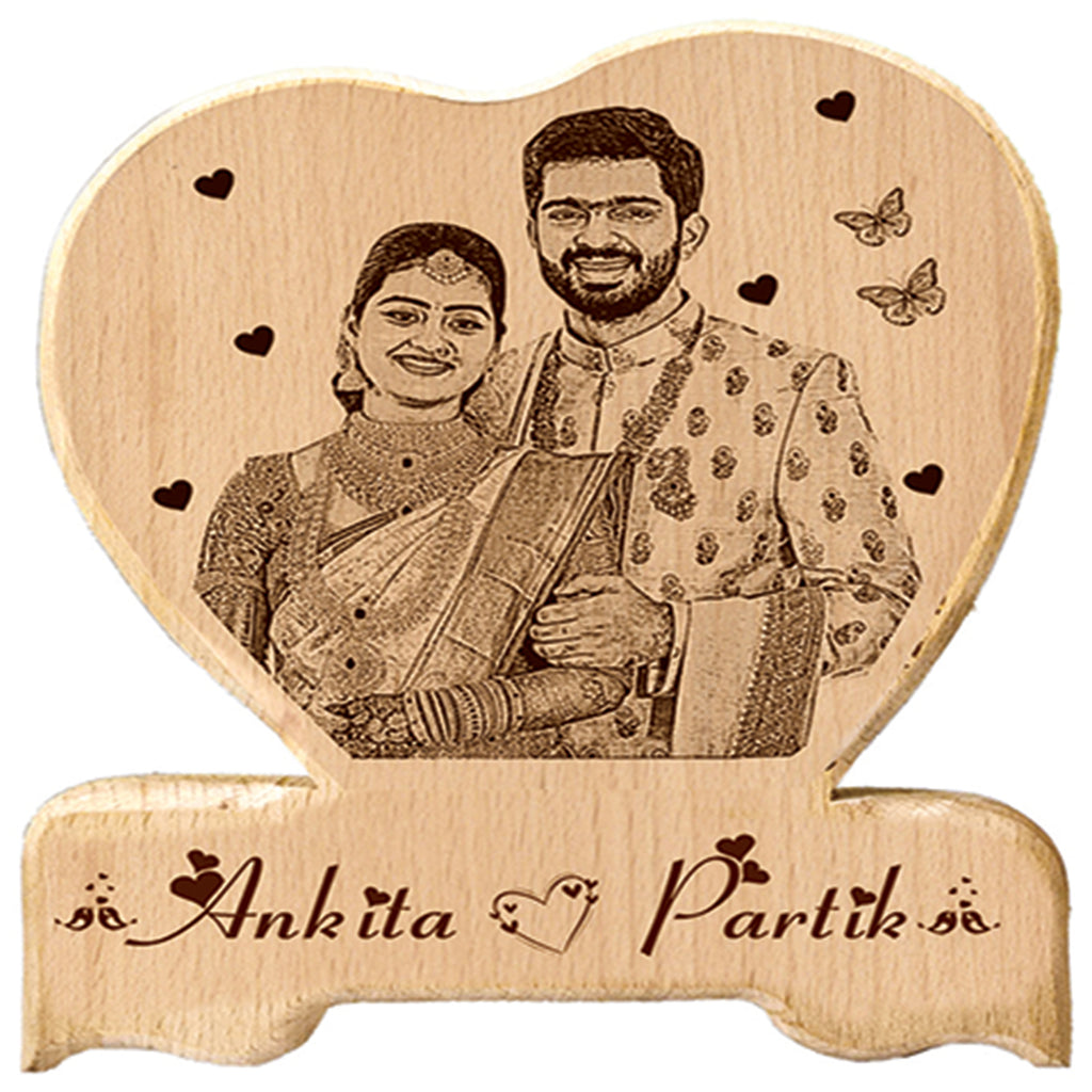 Personalized Wooden Photo Engraving Plaque – Custom Couple Photo Frame with Name – 10x8 Inch Handmade Wood Gift for Anniversary, Wedding & Birthday