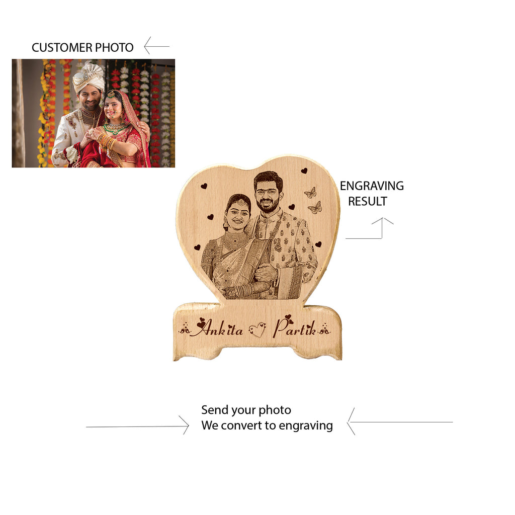 Personalized Wooden Photo Engraving Plaque – Custom Couple Photo Frame with Name – 10x8 Inch Handmade Wood Gift for Anniversary, Wedding & Birthday