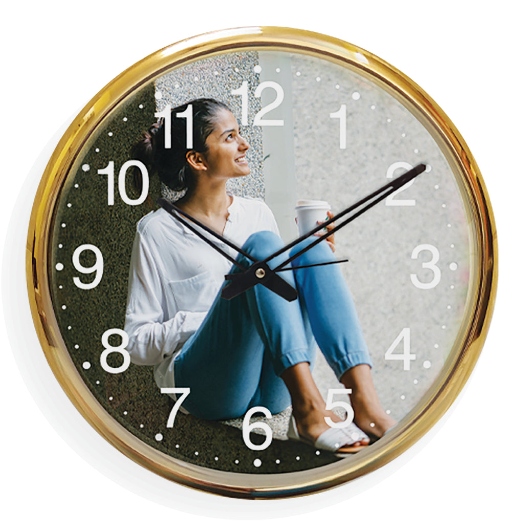 Personalized Photo Wall Clock (12 Inch) – Custom Gift for Couples, Anniversary, Birthday | Premium Gold Finish