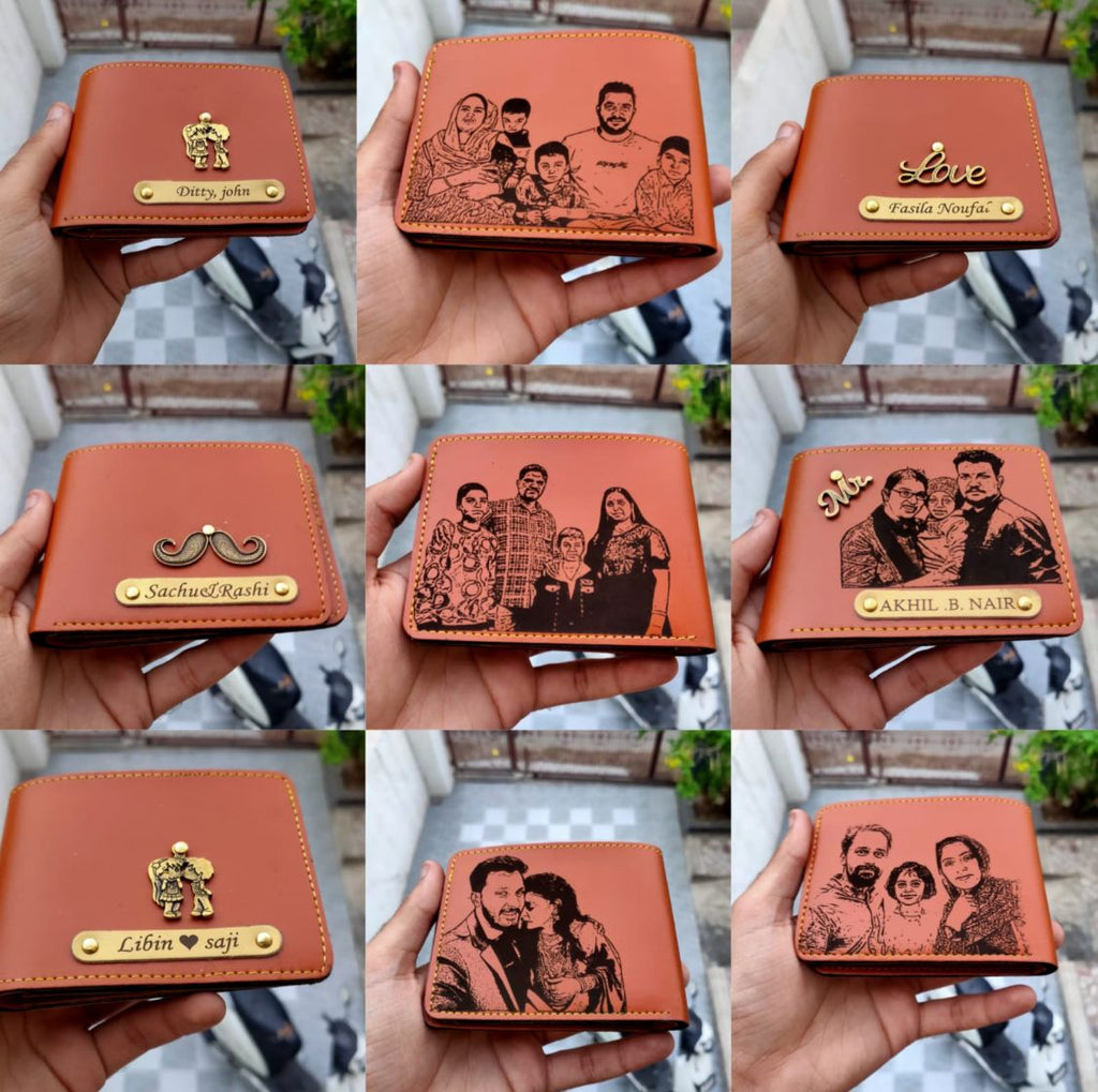 Personalized Men Wallet with Photo Engraving & Name Plate – Custom Gift for Him