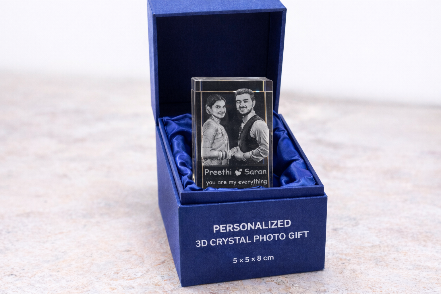 Personalized Crystal Photo Gift – Custom 3D Engraved Crystal (5×5×8 cm)