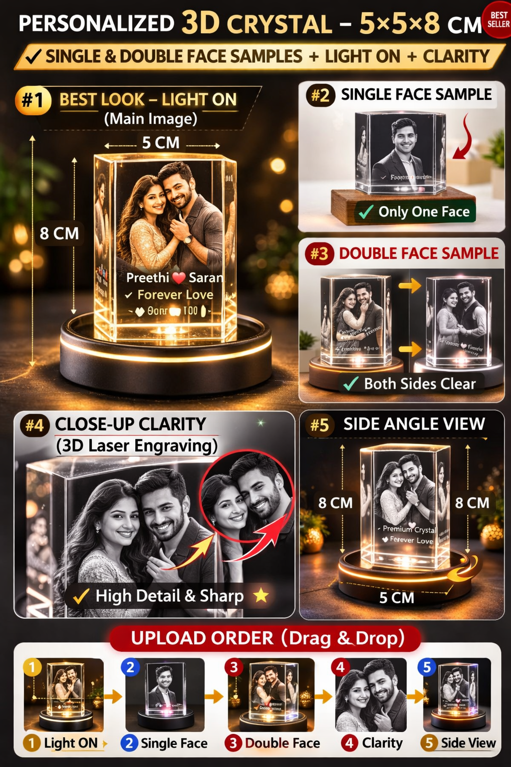 Personalized Crystal Photo Gift – Custom 3D Engraved Crystal (5×5×8 cm)