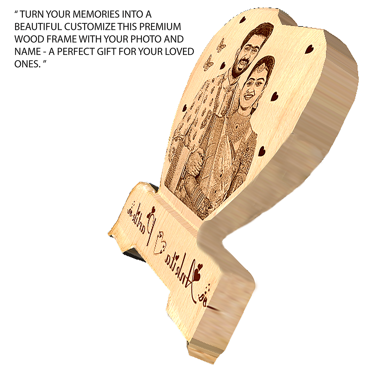 Personalized Wooden Photo Engraving Plaque – Custom Couple Photo Frame with Name – 10x8 Inch Handmade Wood Gift for Anniversary, Wedding & Birthday