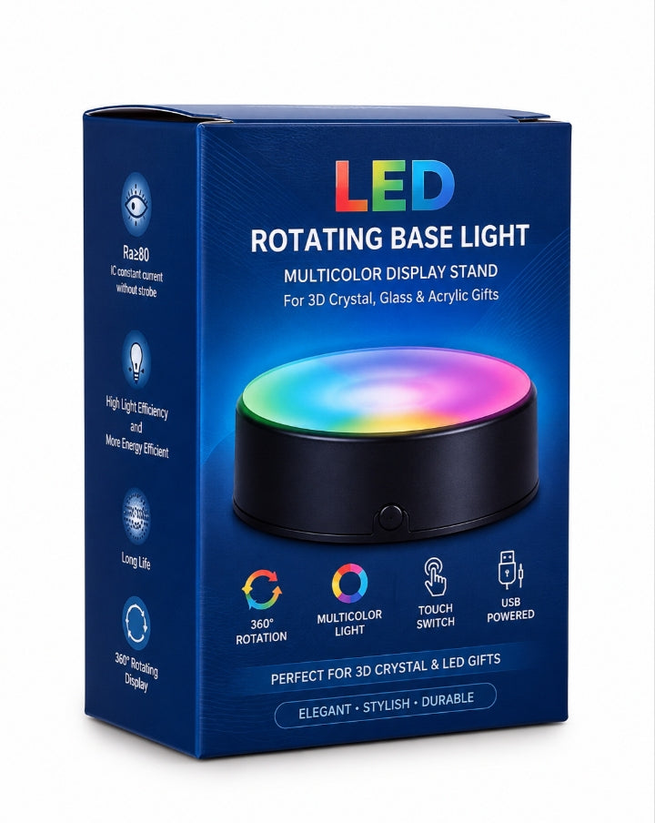 Multicolor Rotating LED Base Light for 3D Crystal, Glass & Acrylic Display Stand (80mm Dia)