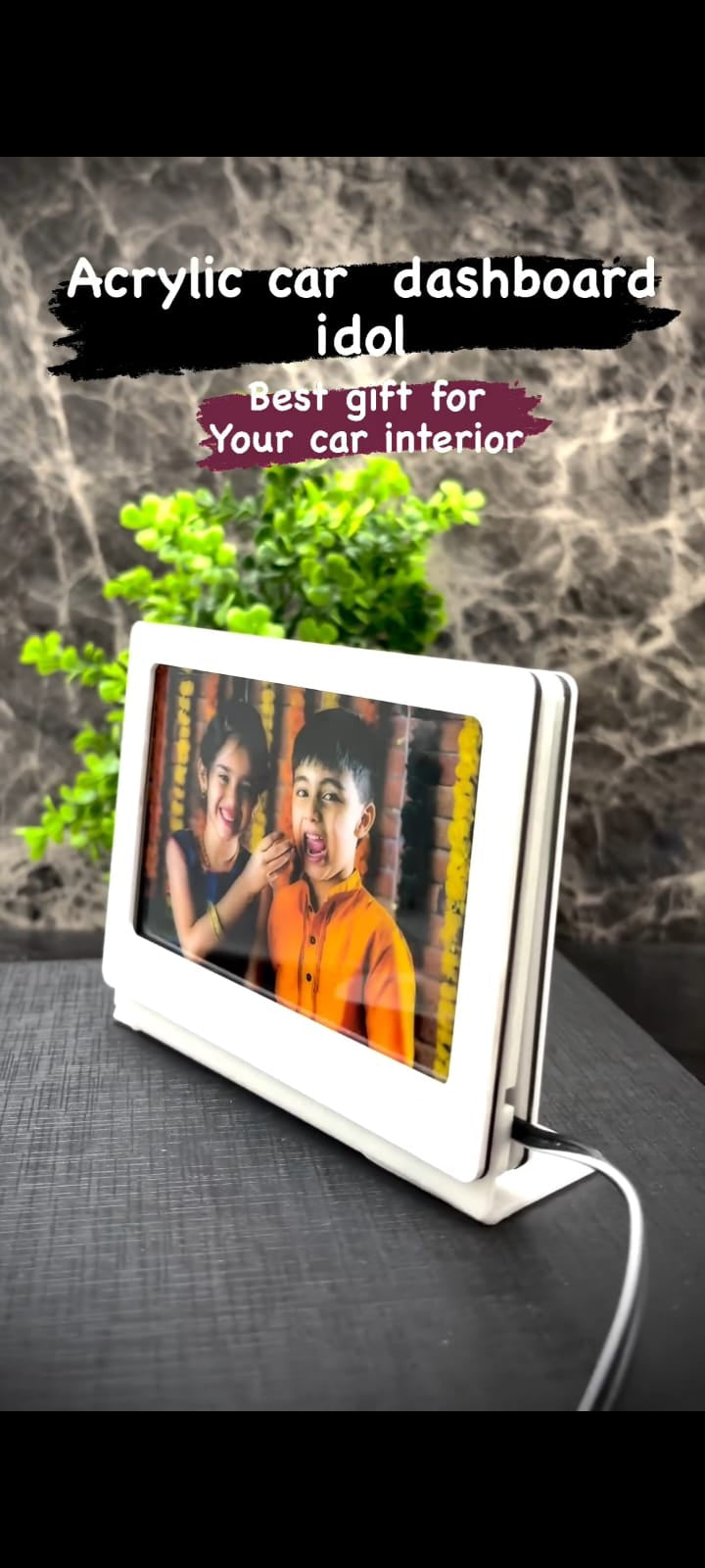 5 Inch Acrylic Car Dashboard Idol with LED Light – Double Side Custom Photo Frame | Personalized Car Dashboard Gift